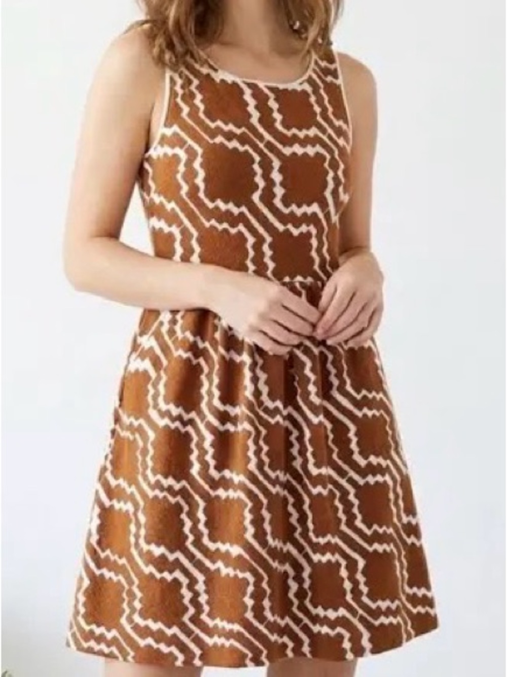 Anthropologie Brown and Cream Geometric Sleeveless Dress